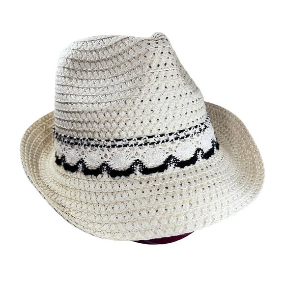 TORRID Tan Woven Hat S/M Crochet Trim Band Natural Sun Fedora Tags - Picture 2 of 7